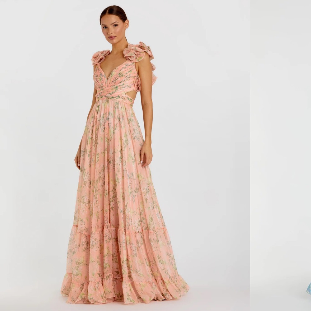 Mac Duggal Ruffle Tiered Floral Chiffon Gown